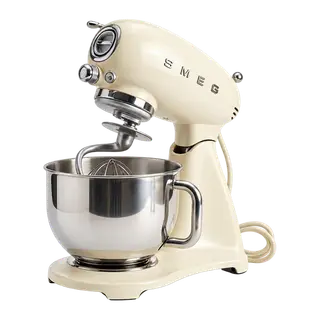 Robot pâtissier Smeg SMF03 crème au style années 50, bol inox