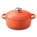 Icône 3D d'une cocotte en fonte orange avec son couvercle